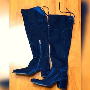 H by Halston Blue suede knee high boots size 8